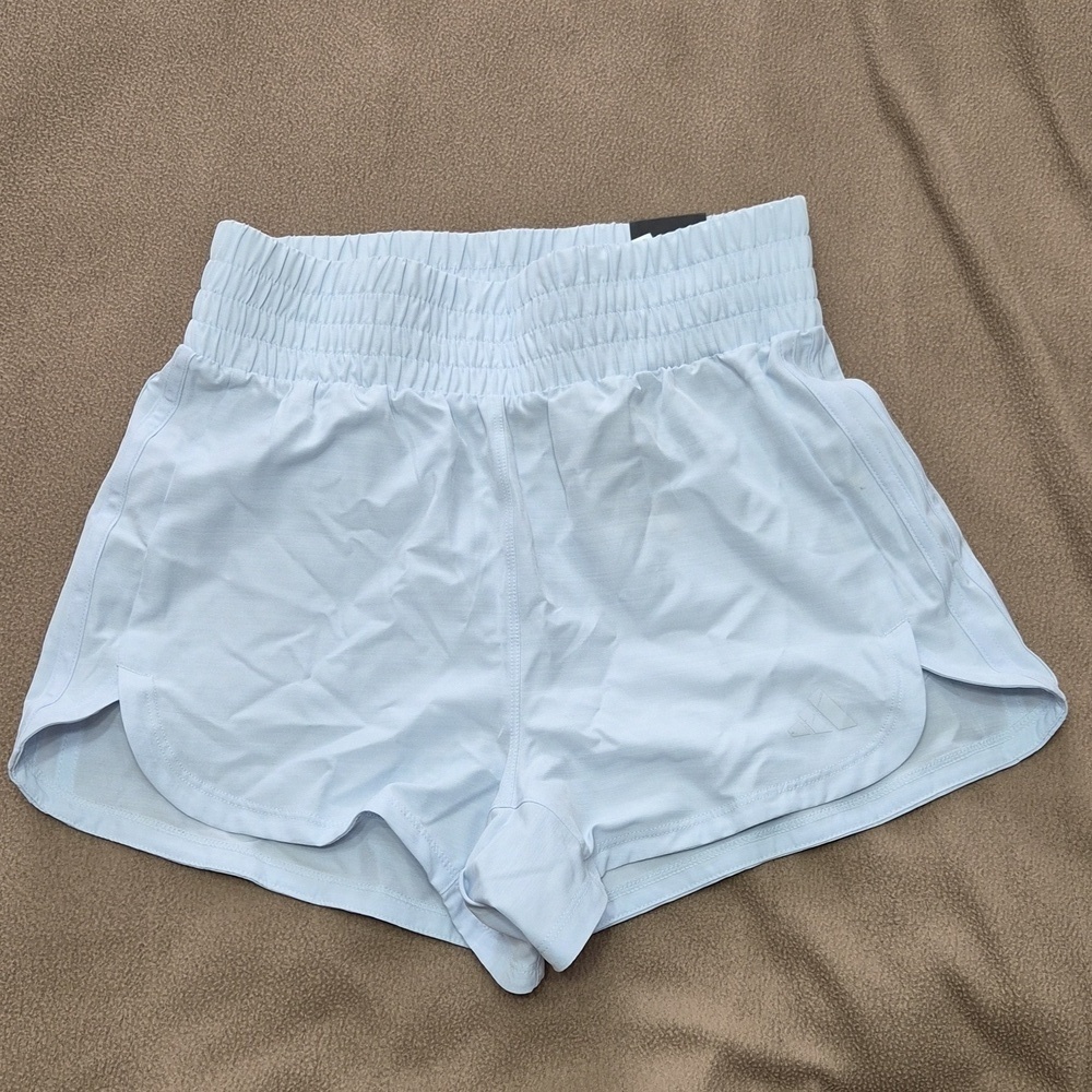 Adidas High-Waist Woven 3-Stripes Pacer Shorts Halo Blue Size XS